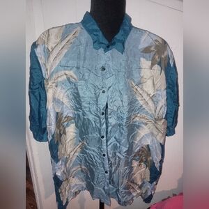 Hawaiian Blue Floral Button-Up Shirt